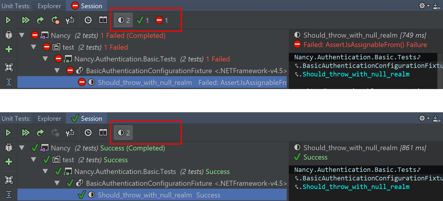 Unit test runner context-aware filters