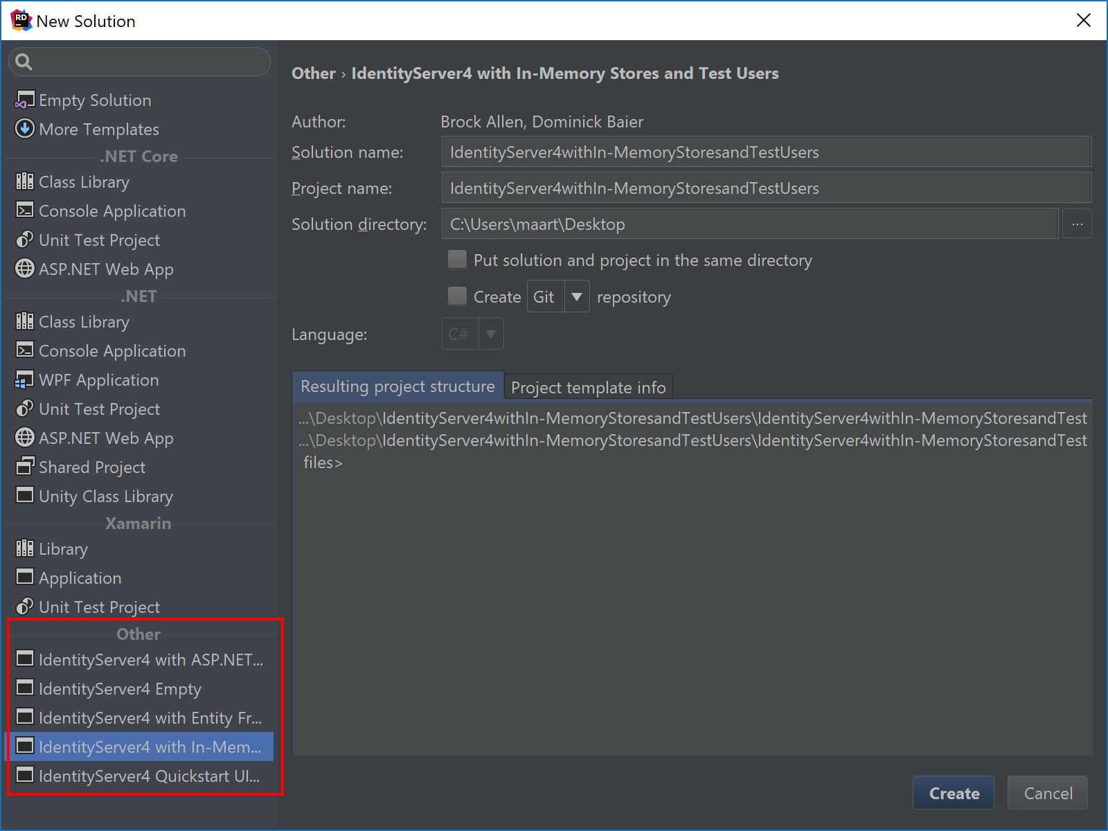 IdentityServer4 templates in Rider