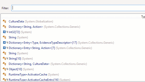 dotMemory search filter. Array range