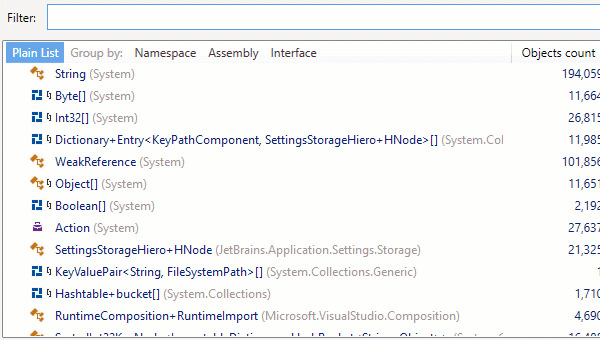 dotMemory search filter. Generic type arguments