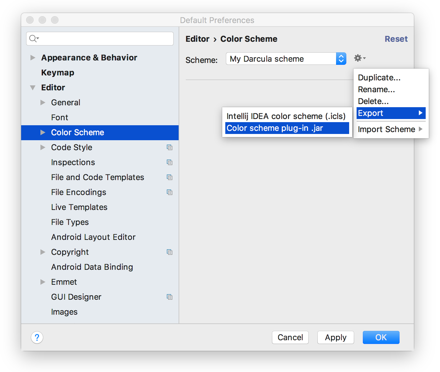 Export colours as plugin jar file