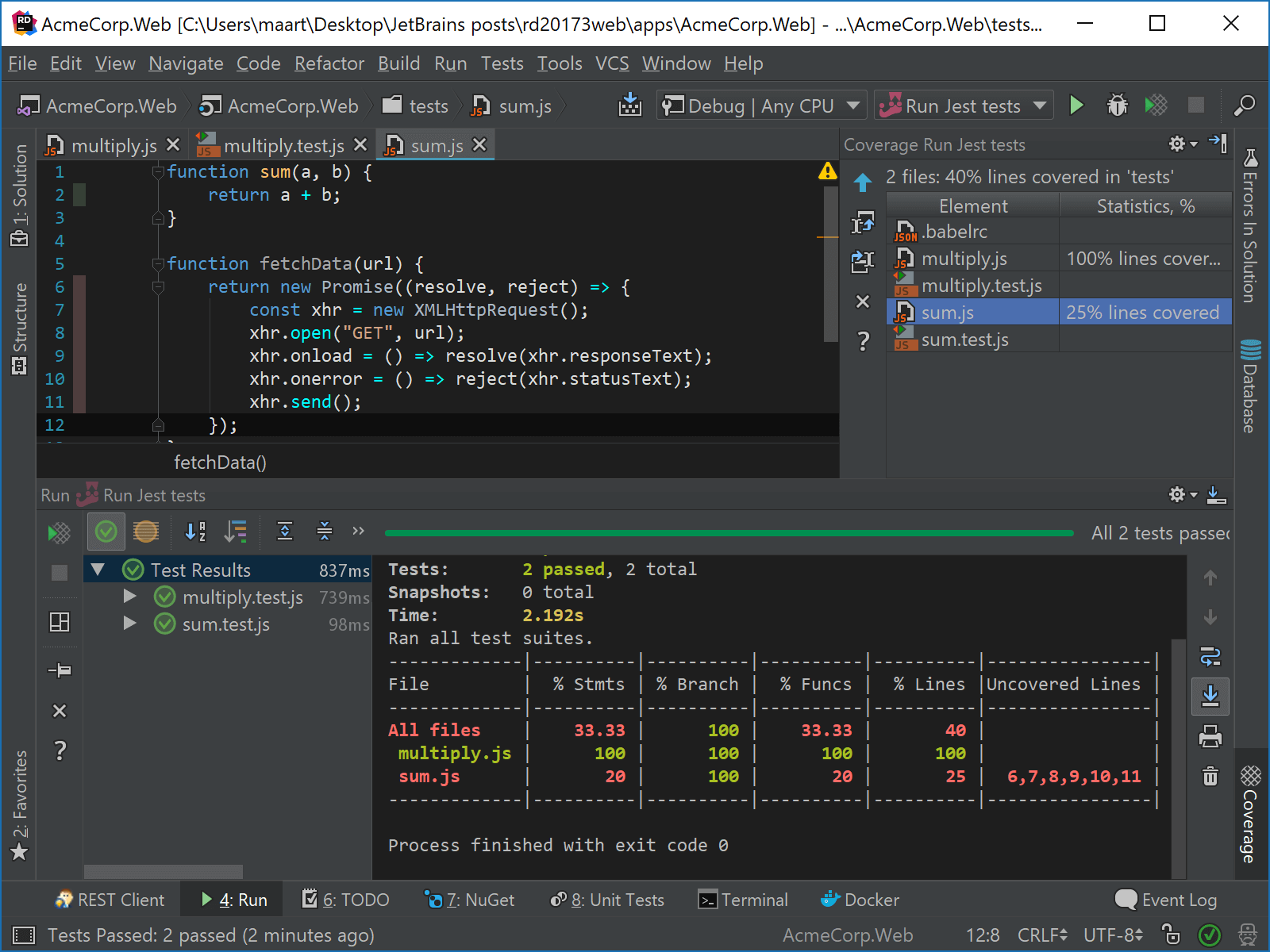 JavaScript test run code coverage