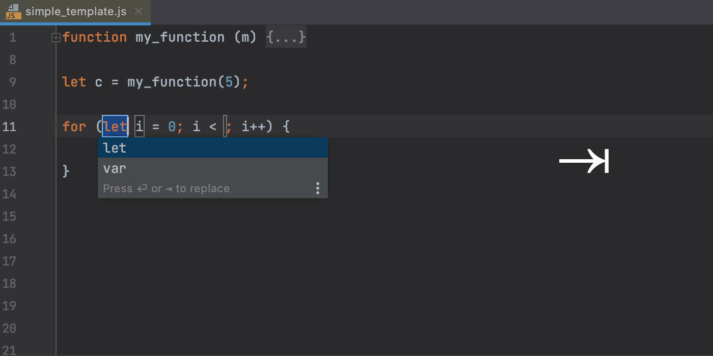 Move between variables on template expansion