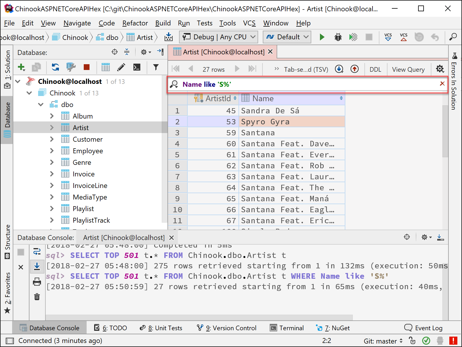 Use the filter text field to only see the data you need