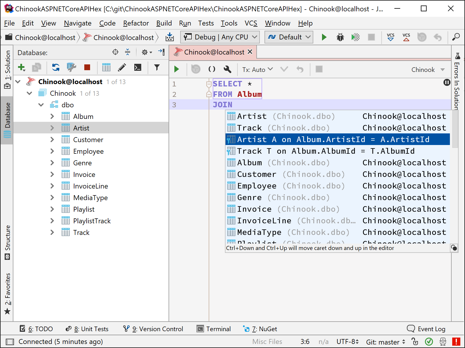 code completion based on the context and schema constraints