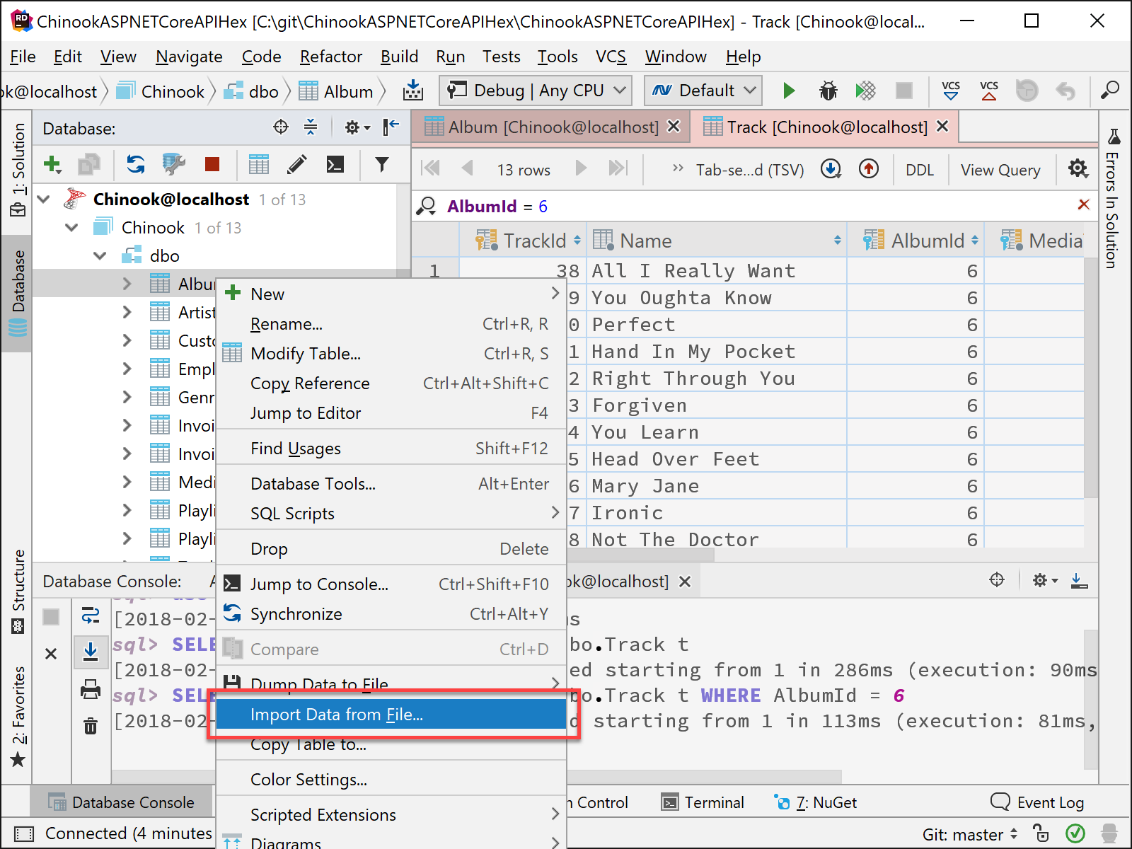 importing CSV files to the database