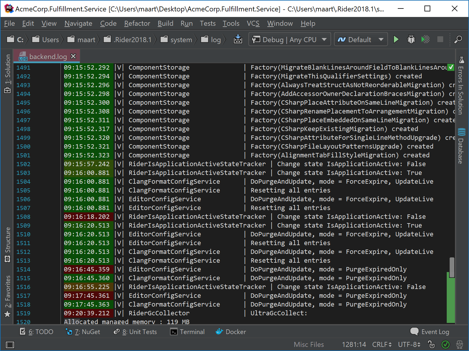 Time series highlighting in Rider log files with Ideolog