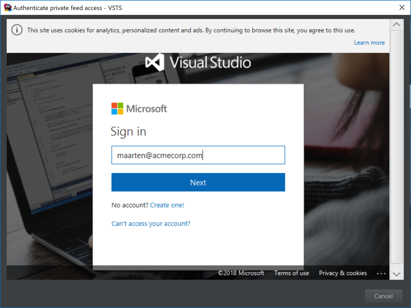 Visual Studio Team Services NuGet feed