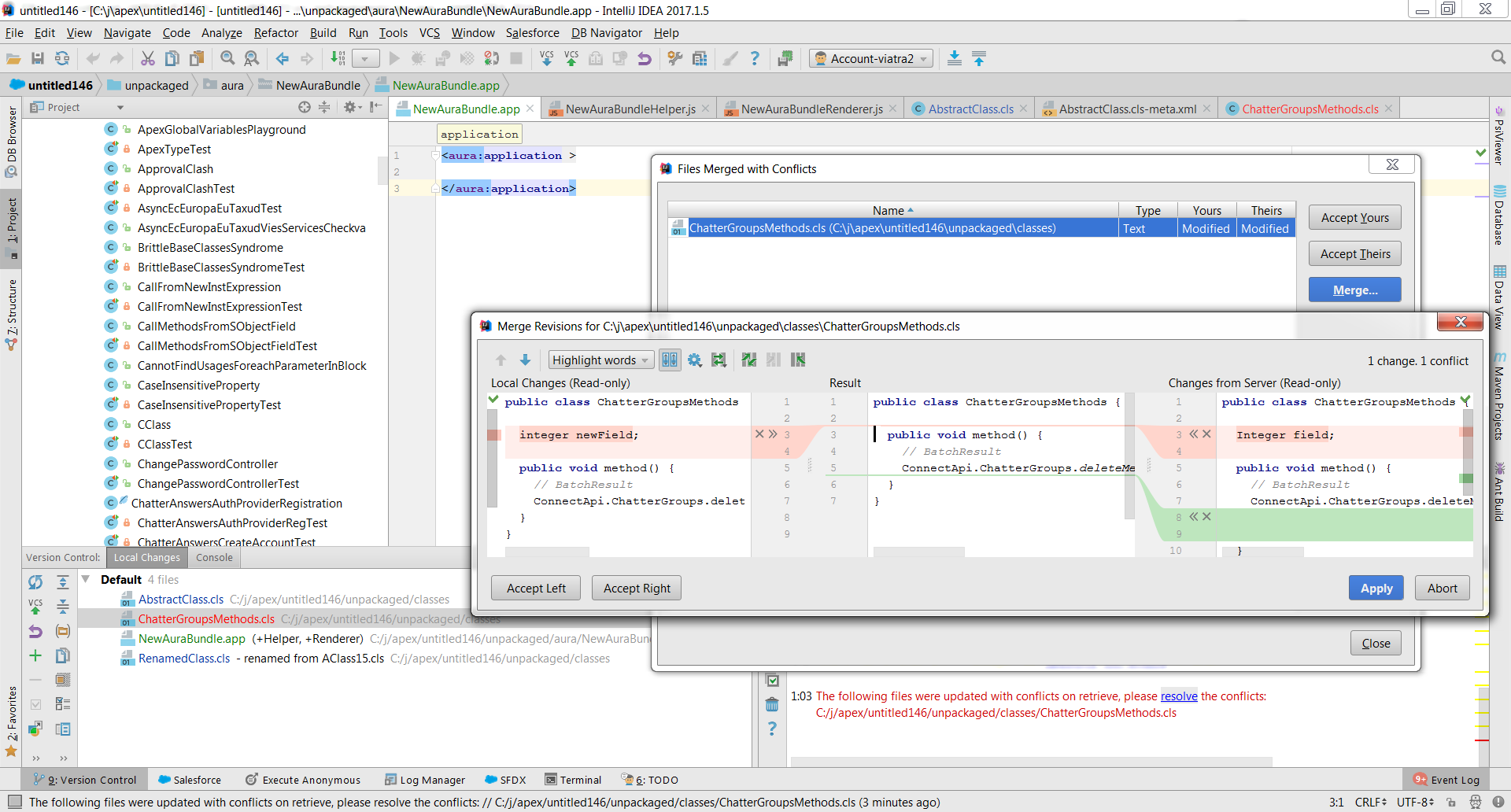 Meta xml. Sfdx retrieve. INTELLIJ idea Conflicts merge.