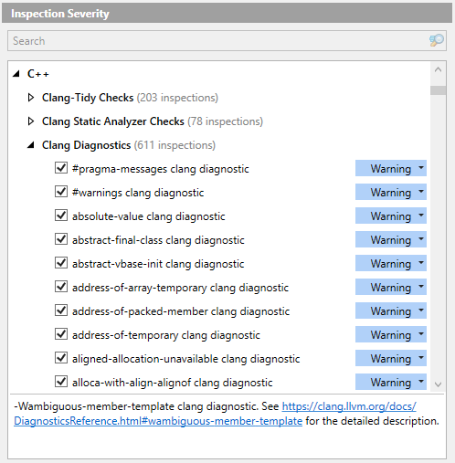 clang-tidy inspection severity