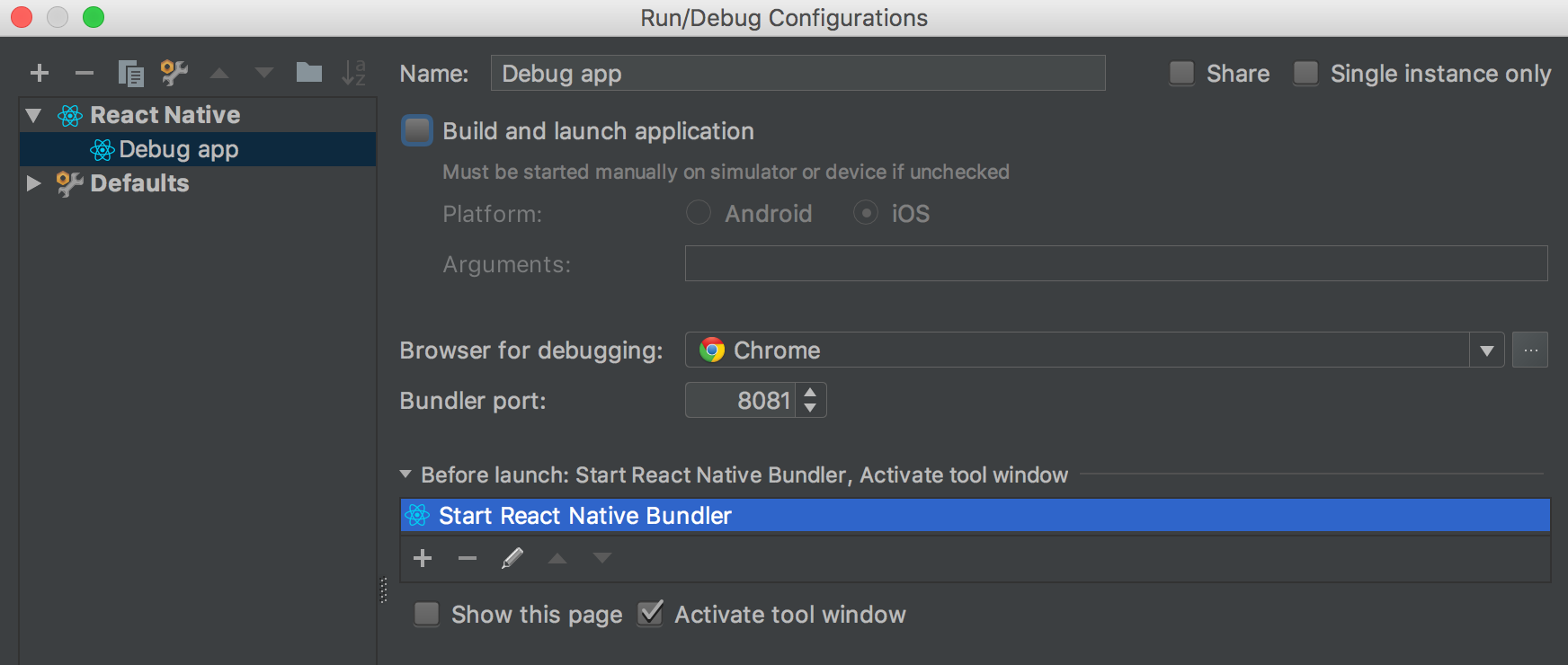 phpstorm react native