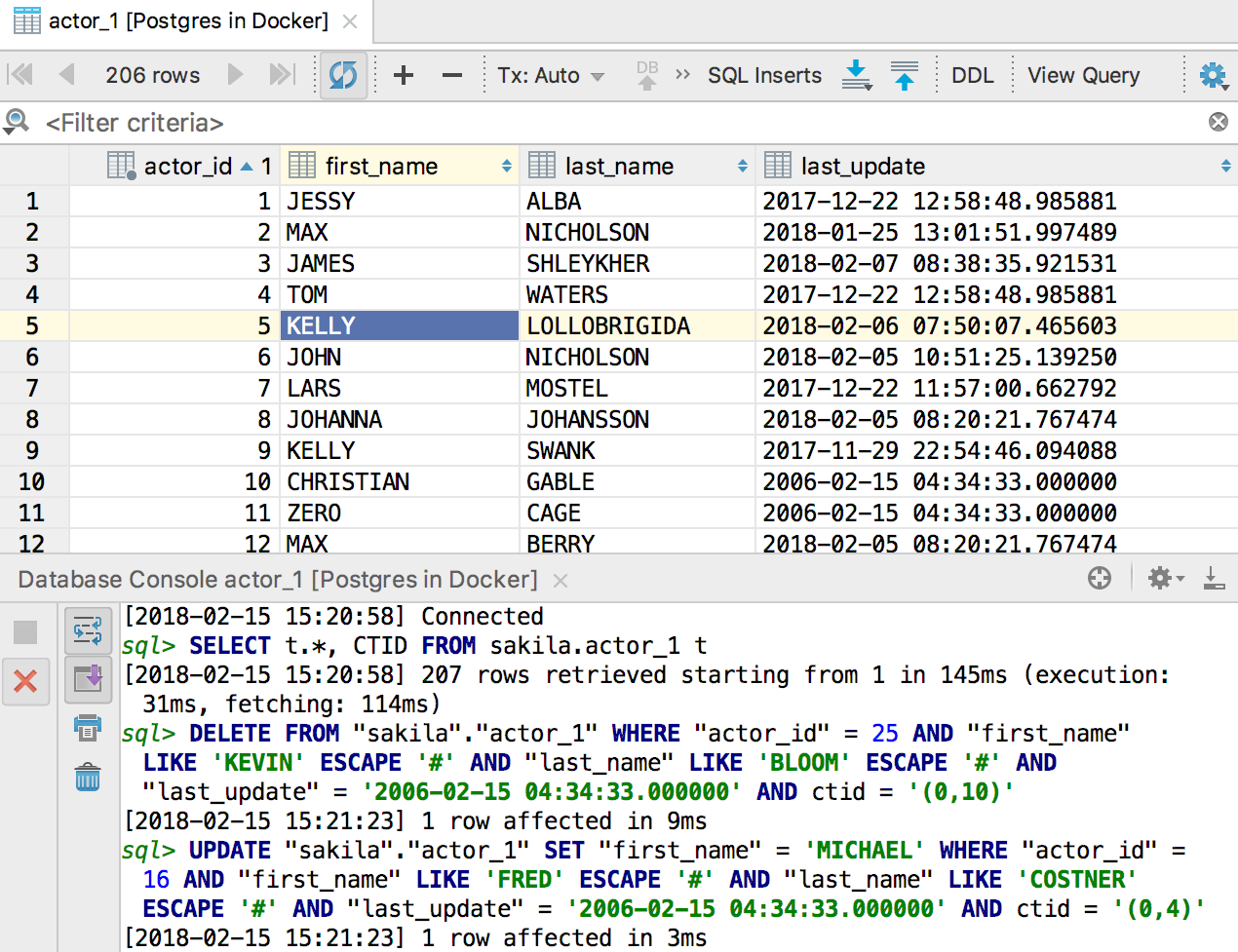 inline updates datagrip redshift