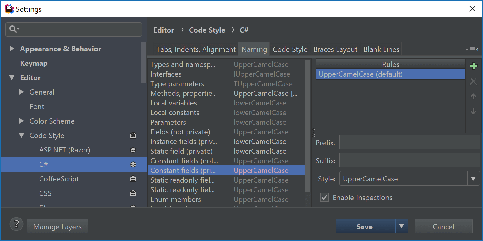 CSharp code style settings - decide on casing and property prefixing