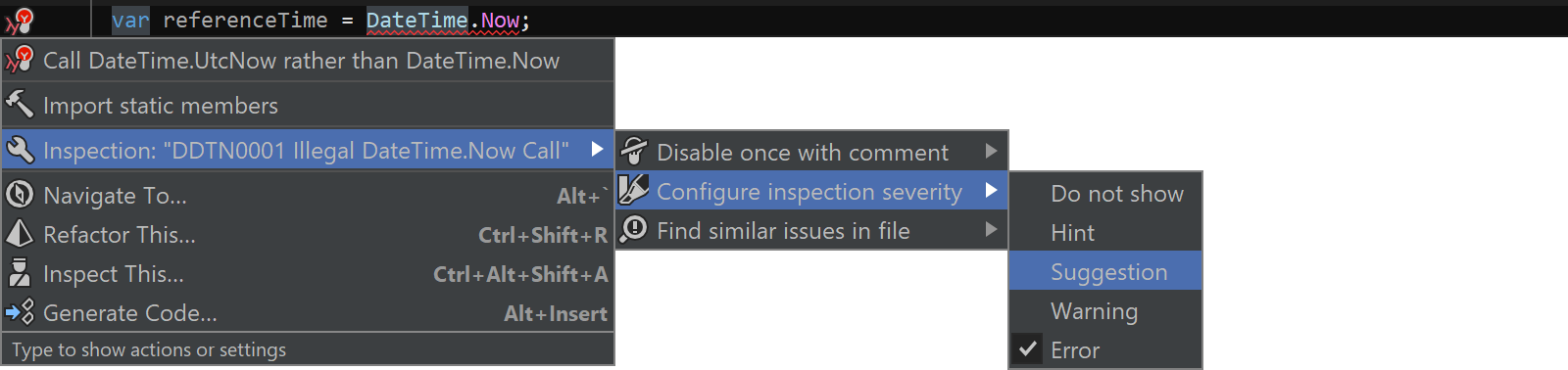 Configure severity using Alt+Enter