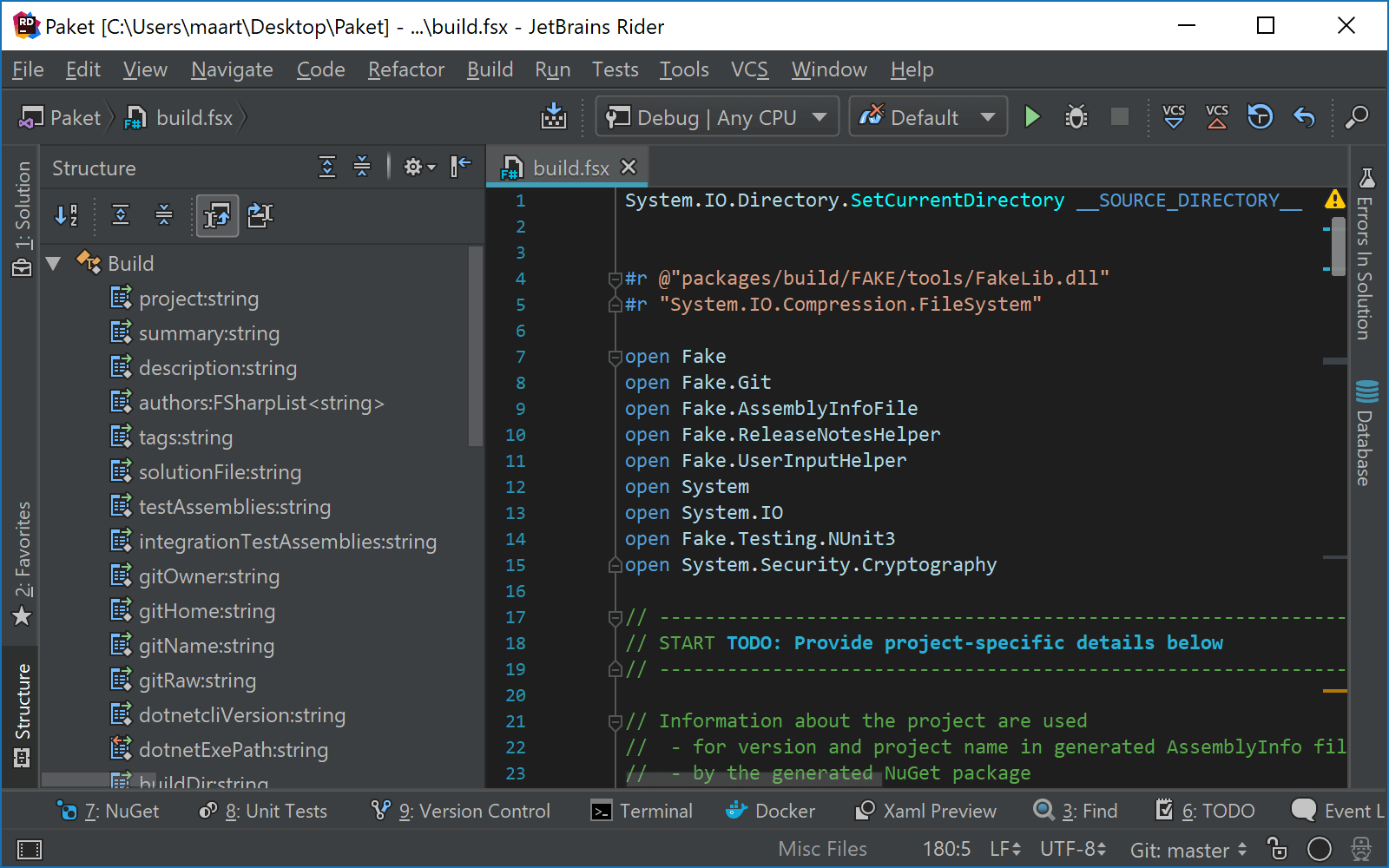 Using the file structure tool window with FSharp script files