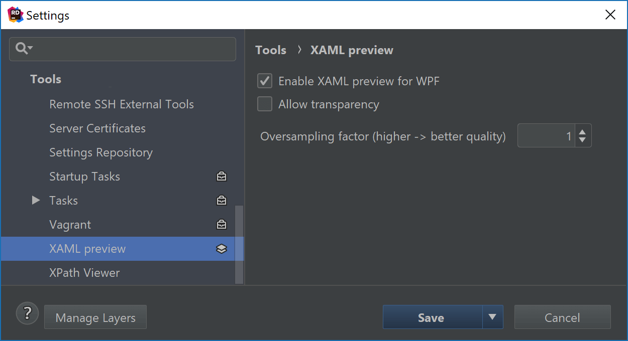 Set oversampling for XAML preview quality