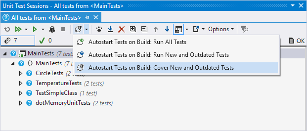 Select continuous testing mode