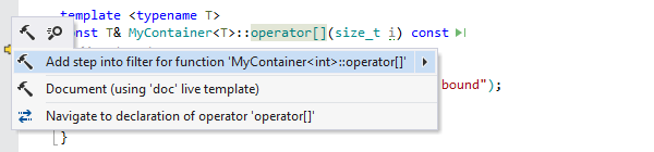 A context action that adds a ReSharper step filter 