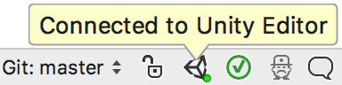 Status bar icon showing Rider connected to Unity
