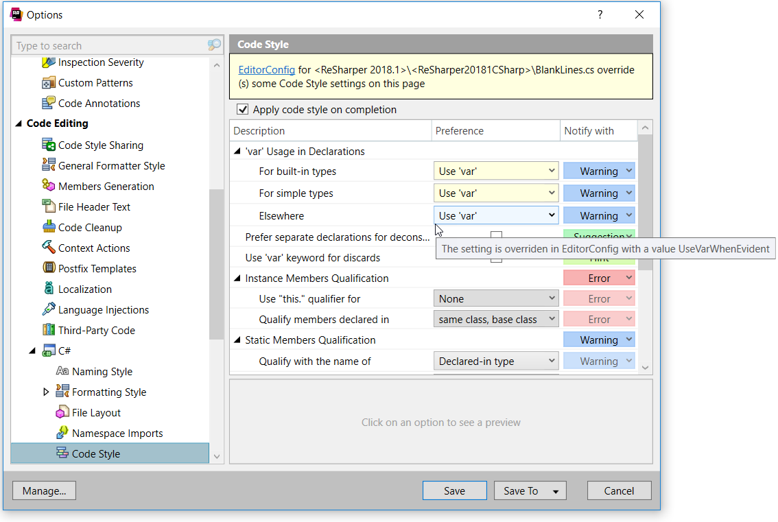 Overriding settings via editorconfig