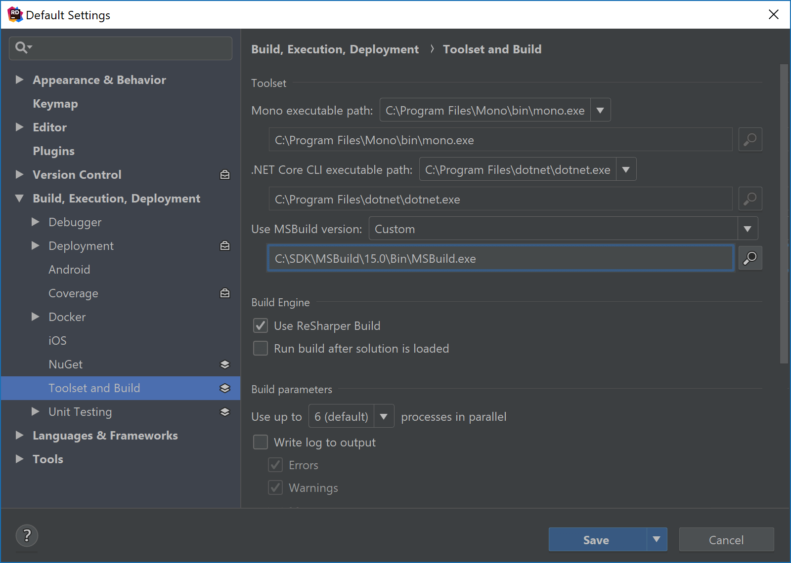 Set custom MSBuild version in JetBrains Rider