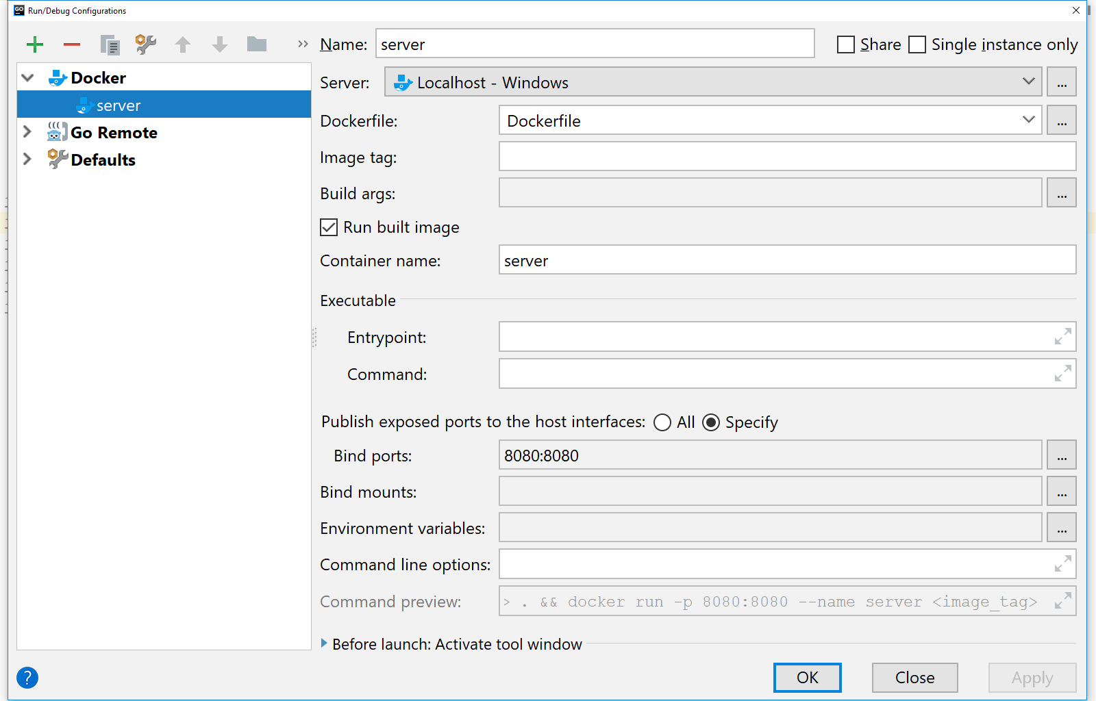 Application Run Configuration