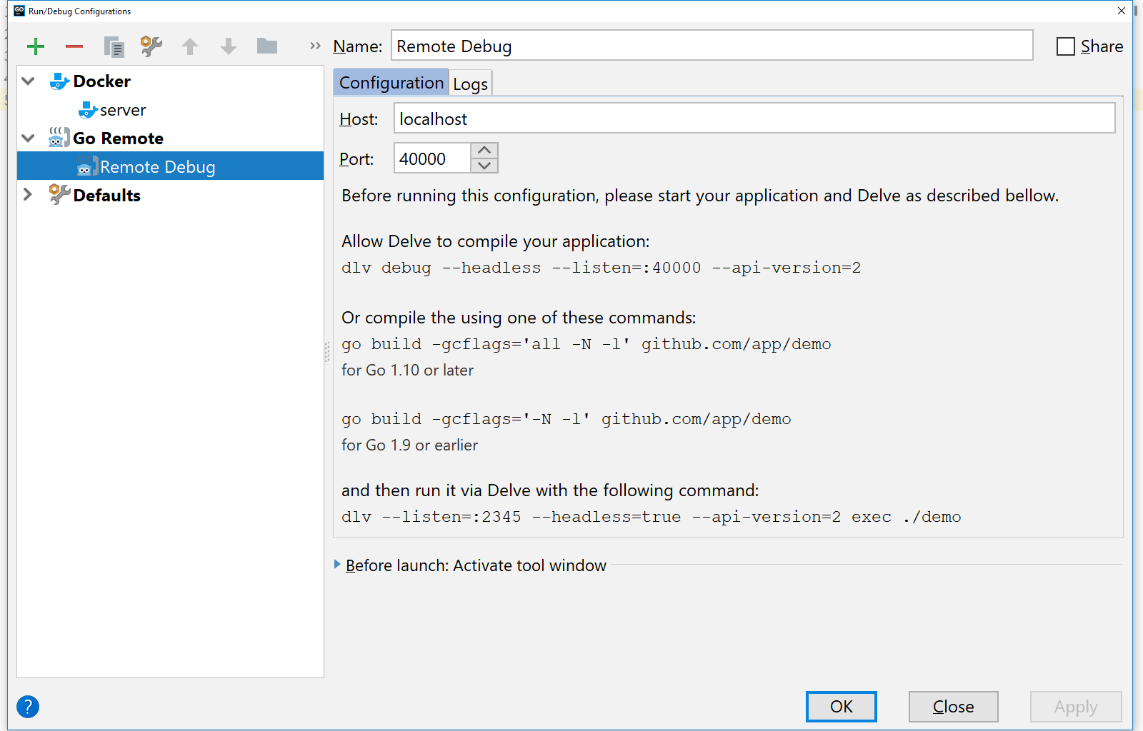 Remote Debugging Configuration