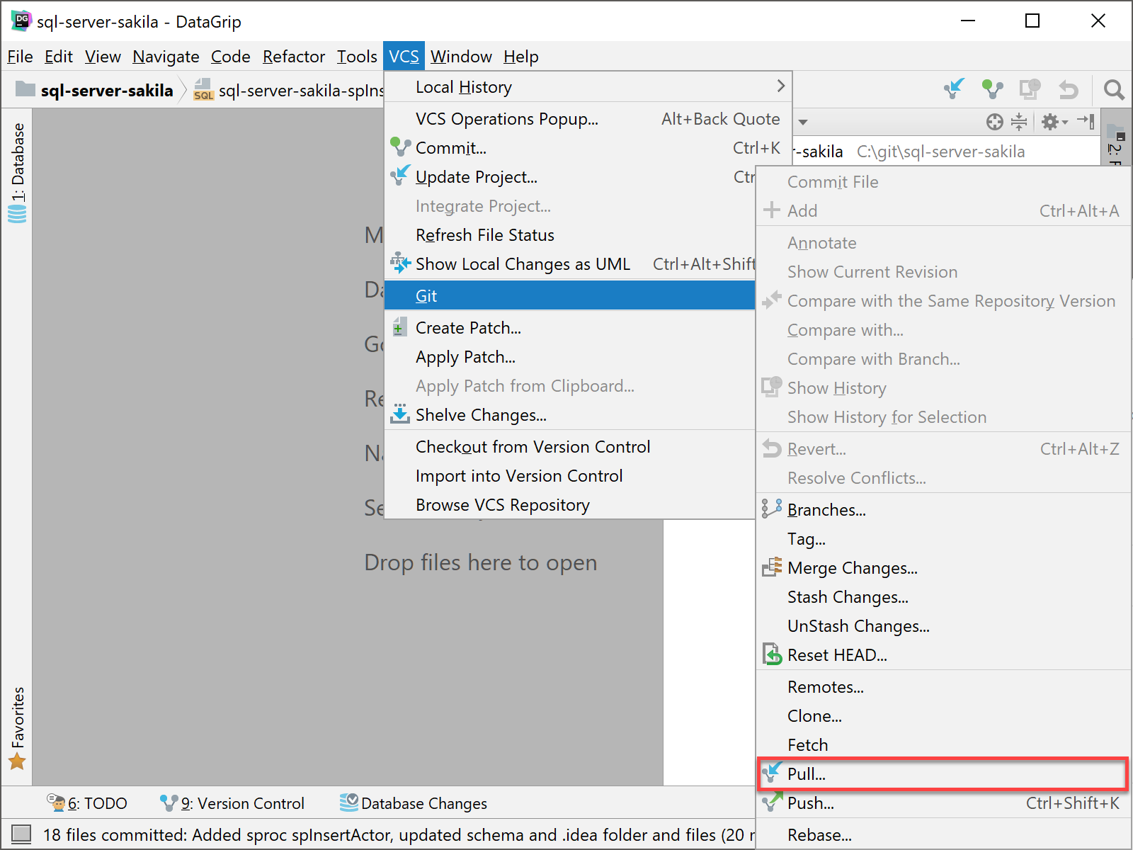 DataGrip pull from Git