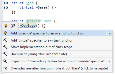 Overriding destructor without override specifier