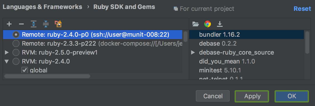 how to set up ruby sdk for rubymine