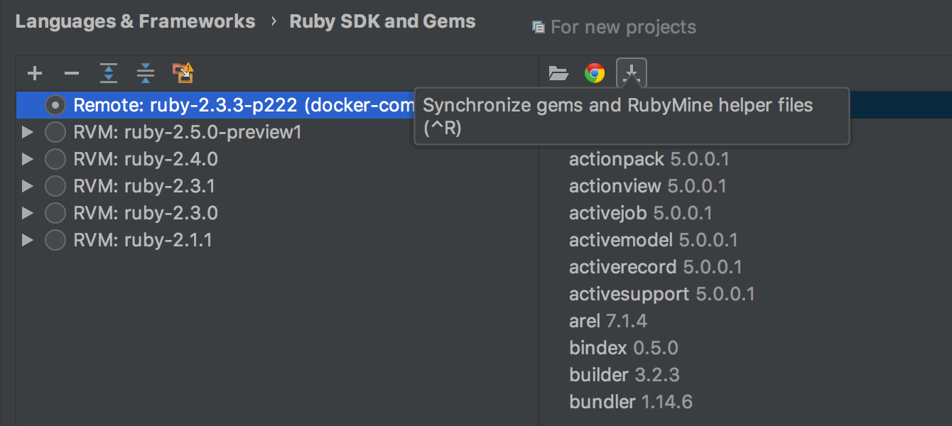 adding ruby sdk in rubymine