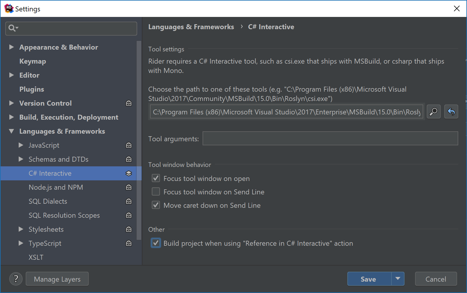 Build project when using "Reference in C# Interactive"