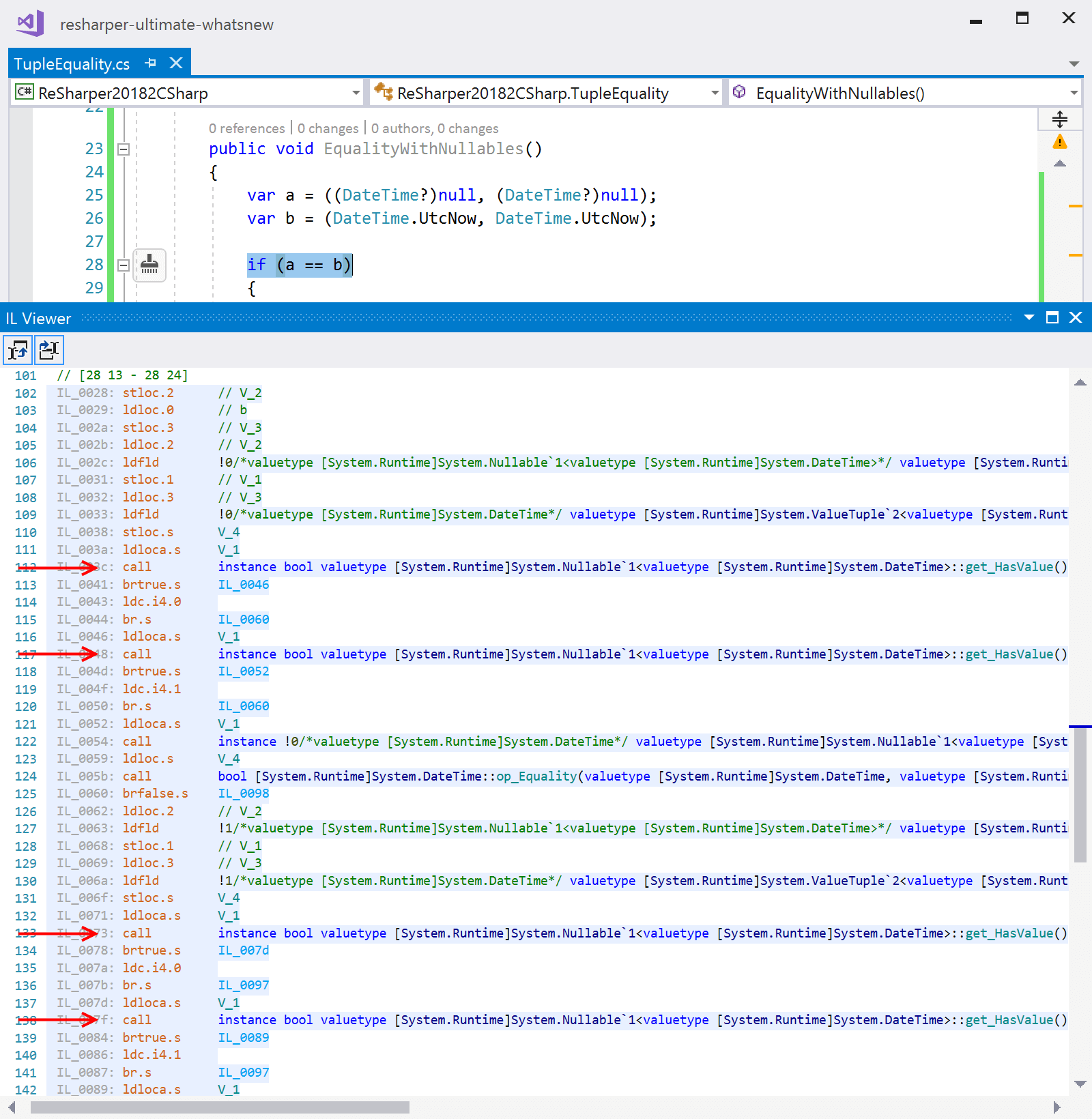 IL code showing checks on HasValue etc.