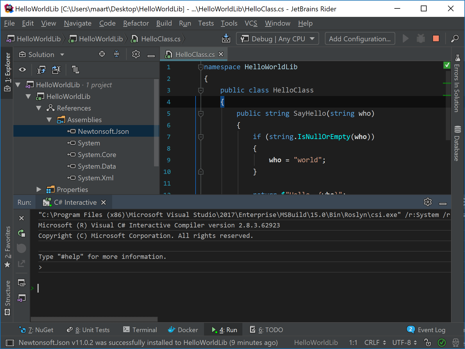 Reference assembly in Rider C# Interactive