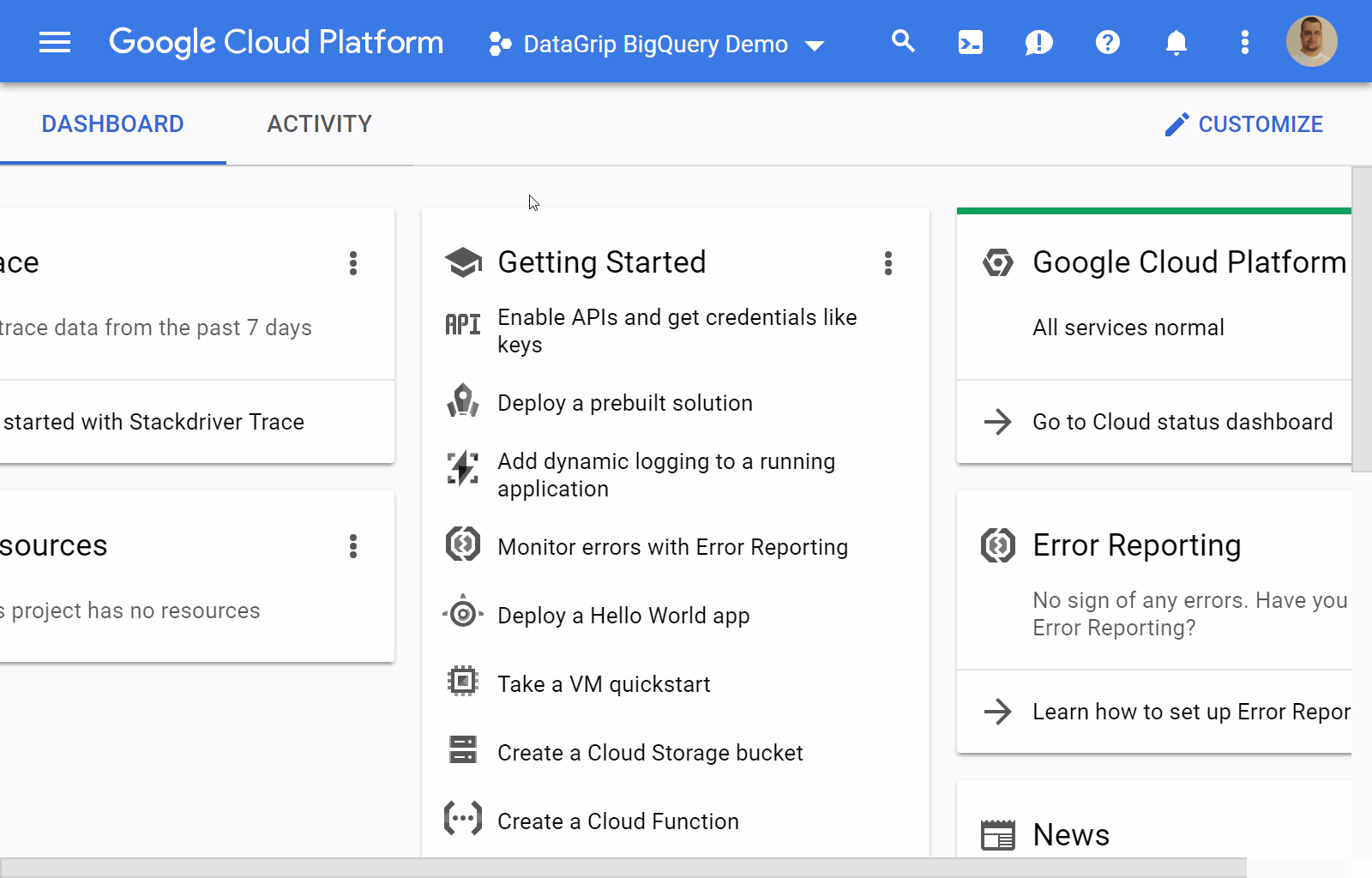 google cloud console with jetbrains datagrip