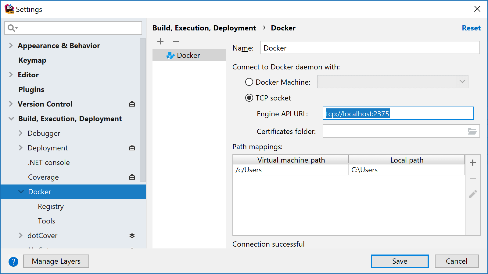 Add Docker in Rider settings