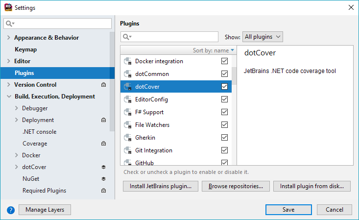 dotCover in Rider. Plugin settings