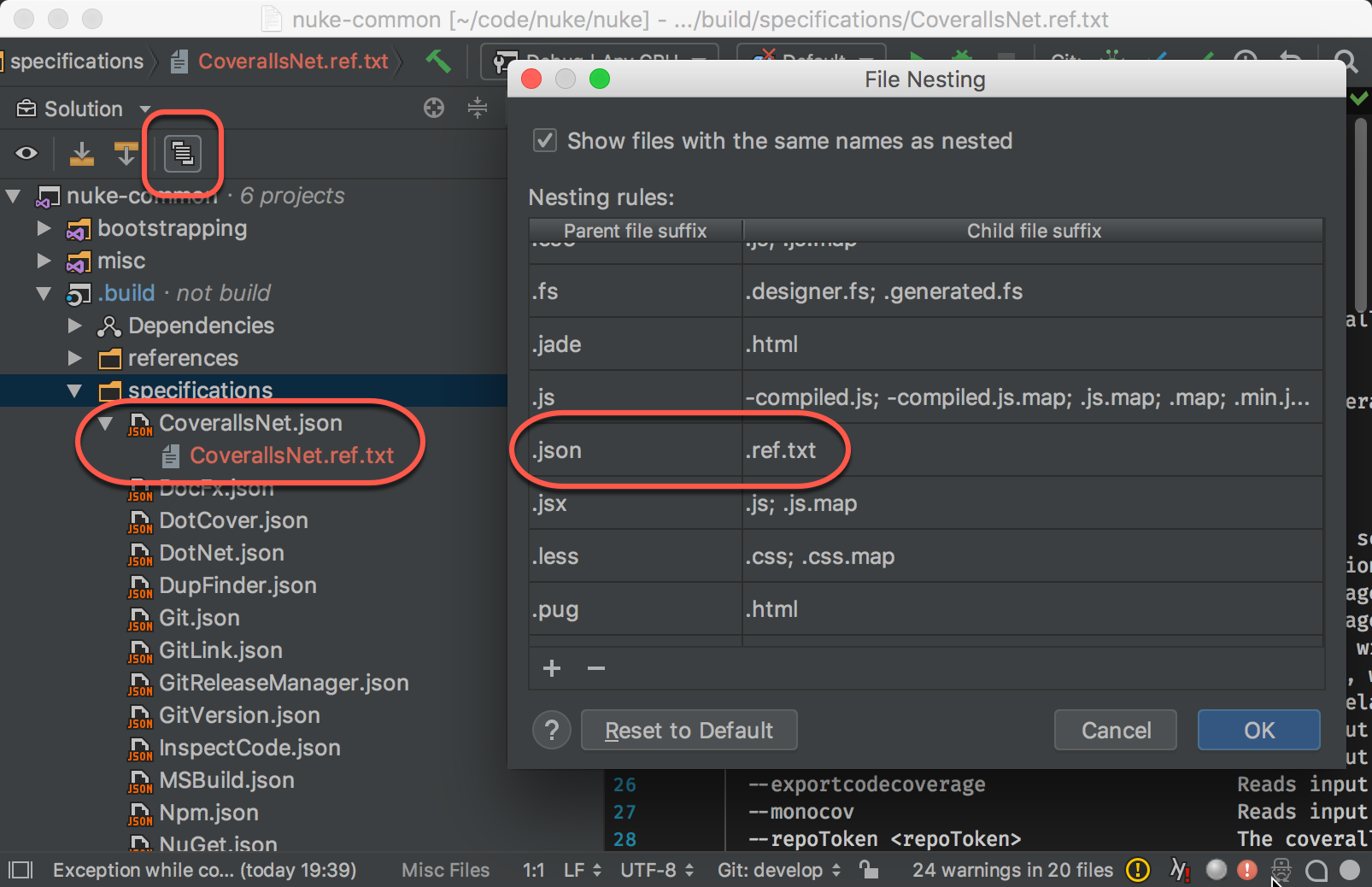 File nesting settings