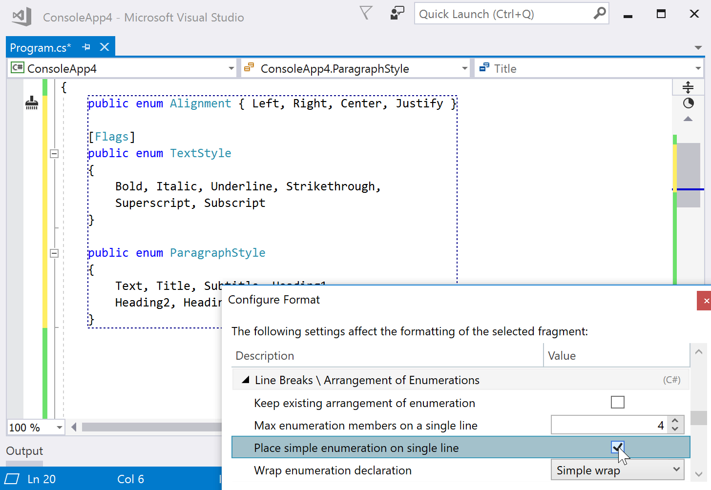 Formatting enum types