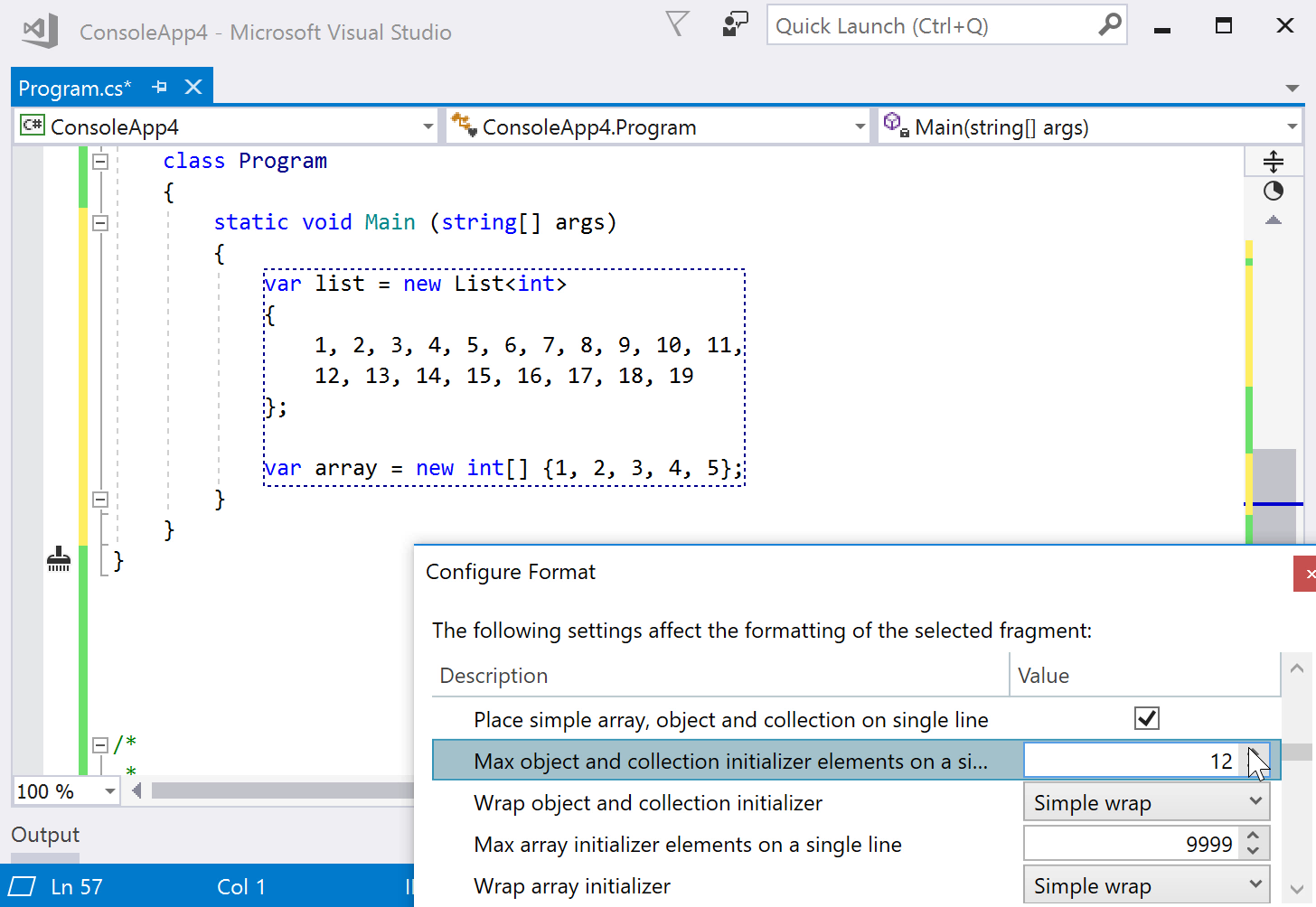 Formatting initializers