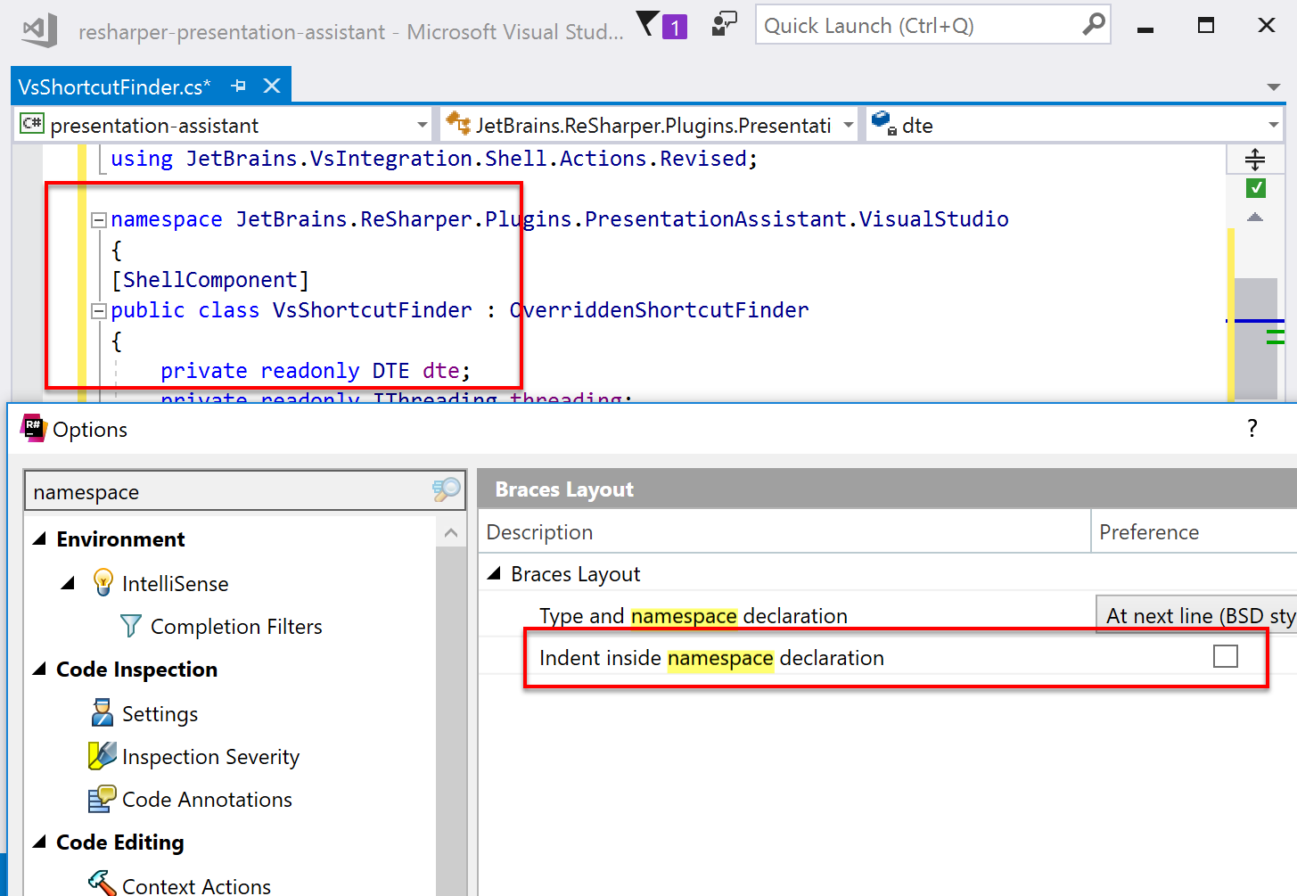 No indentation for namespace blocks