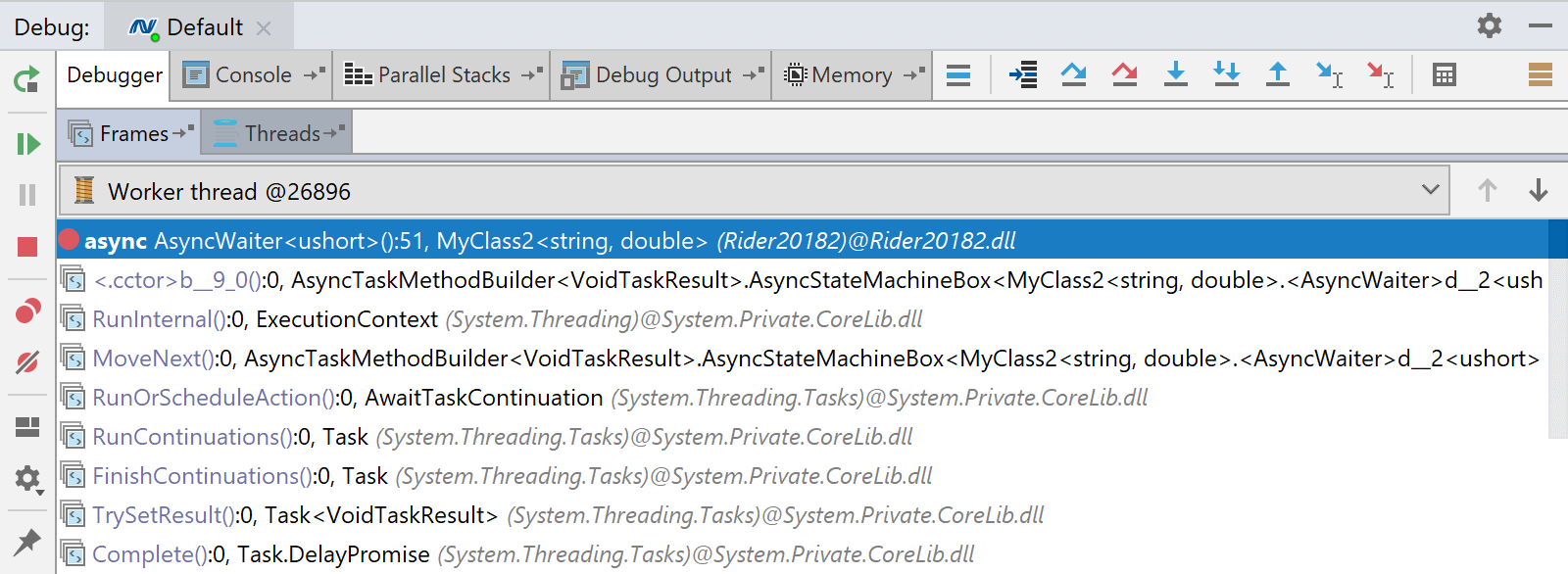 Improved presentation of async method in stack trace