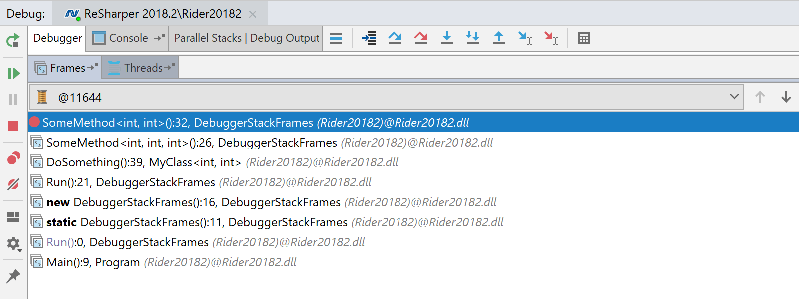 Rider debugger stack meaningful entries