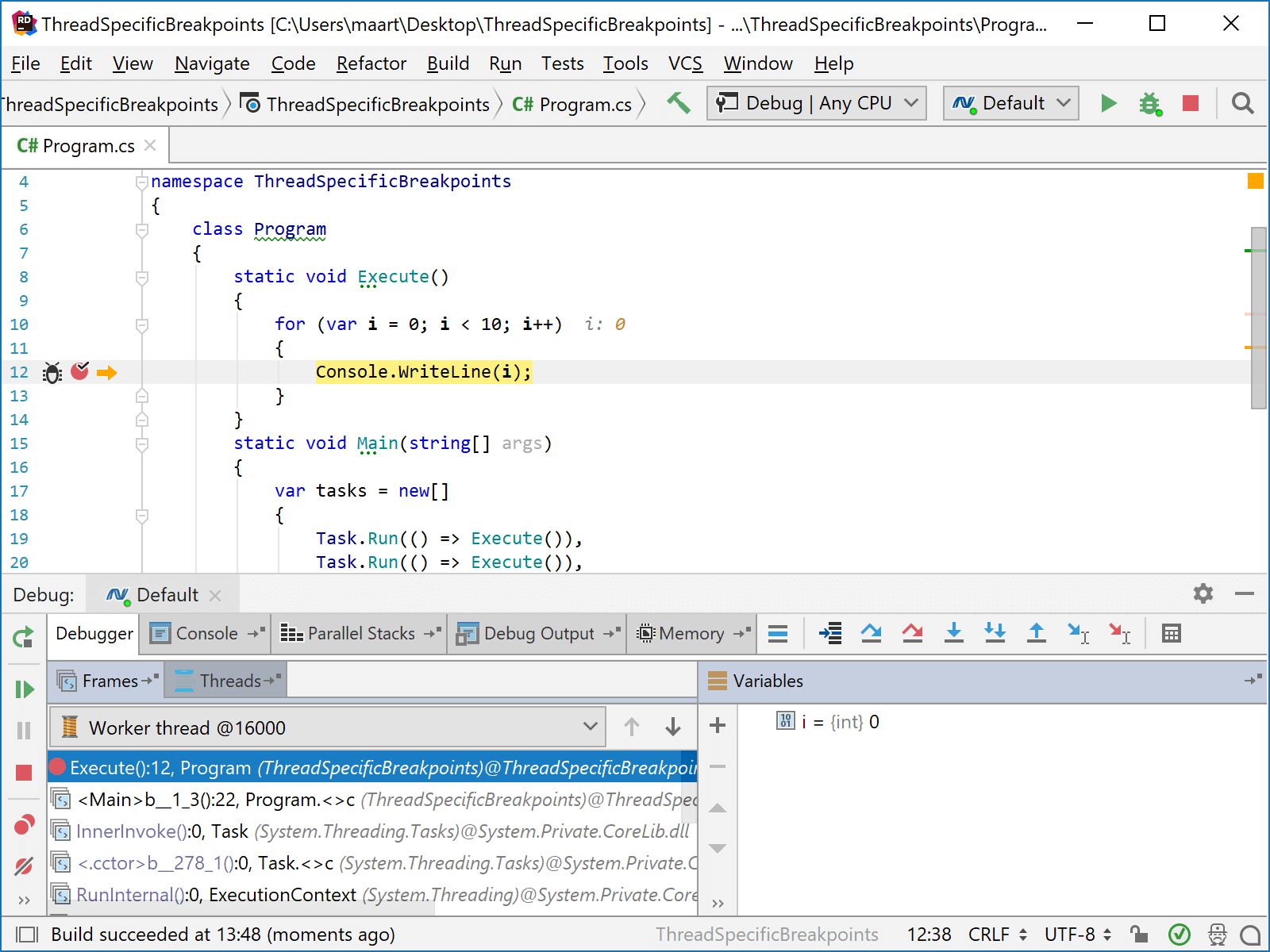 Thread-specific breakpoints in Rider