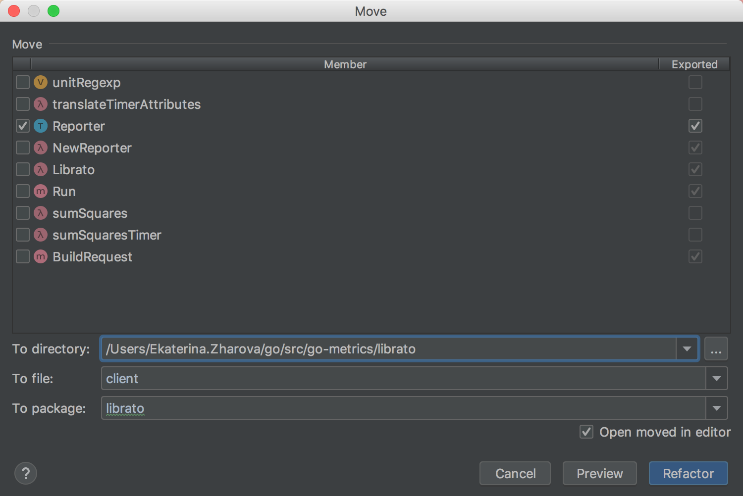 The new Move Refactoring dialog