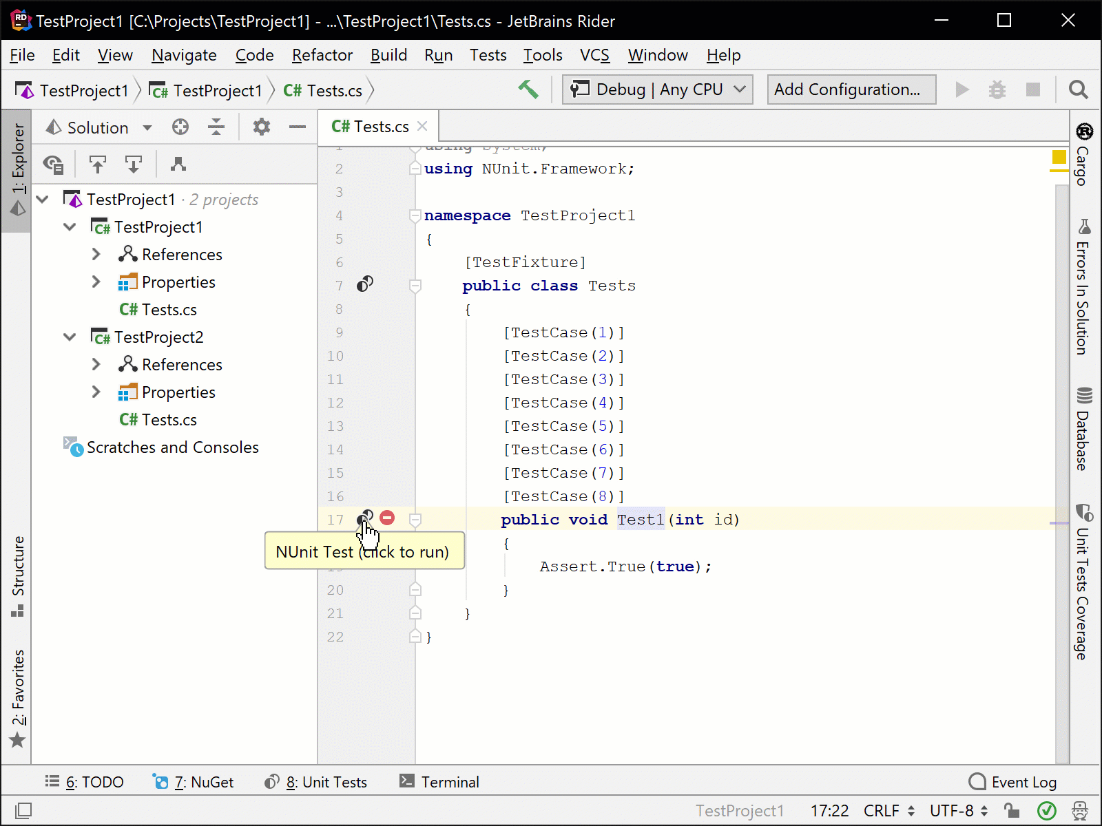 Working with multiple NUnit tests for the same test method