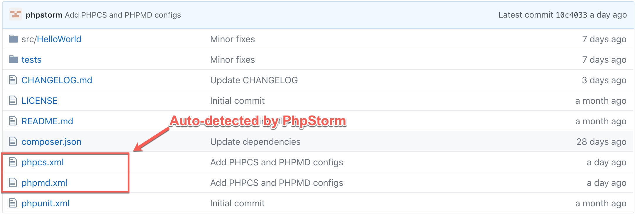 phpcs.xml and phpmd.xml auto-detected