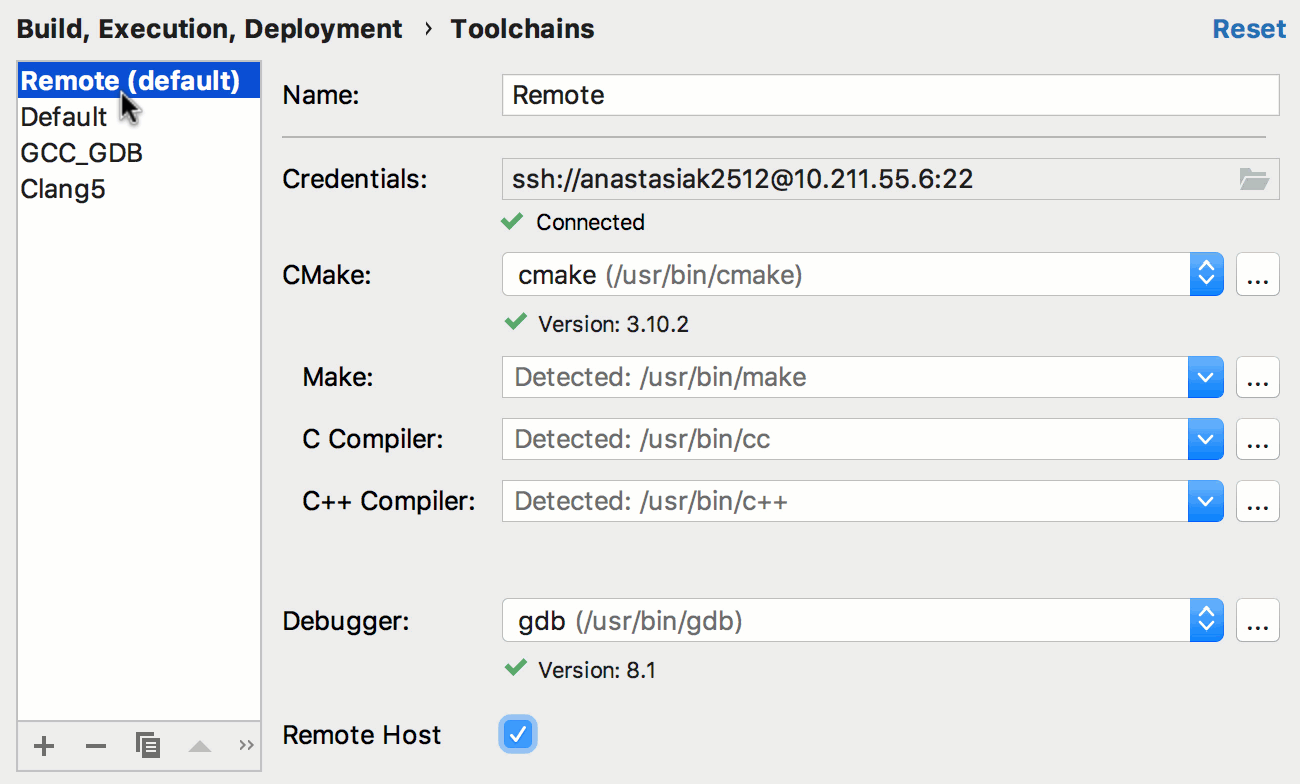 remote default toolchain