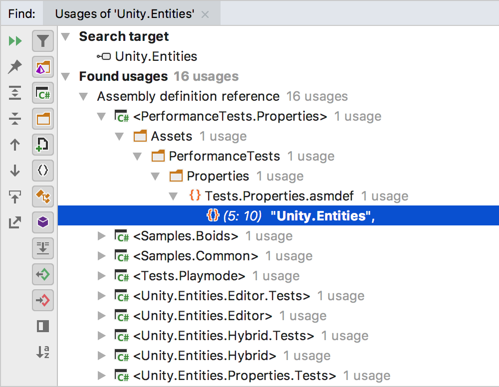 Find usages of assembly definition