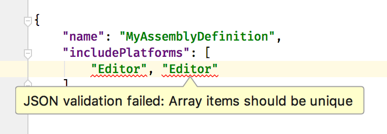 JSON validation of assembly definition files